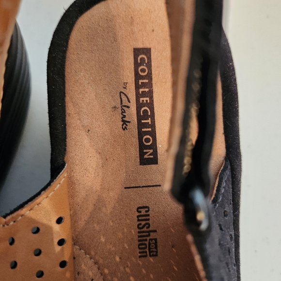 Clarks Reedly Variel Black Nubuck Perforated Wedge Heel Sandals 9M - Picture 7 of 8